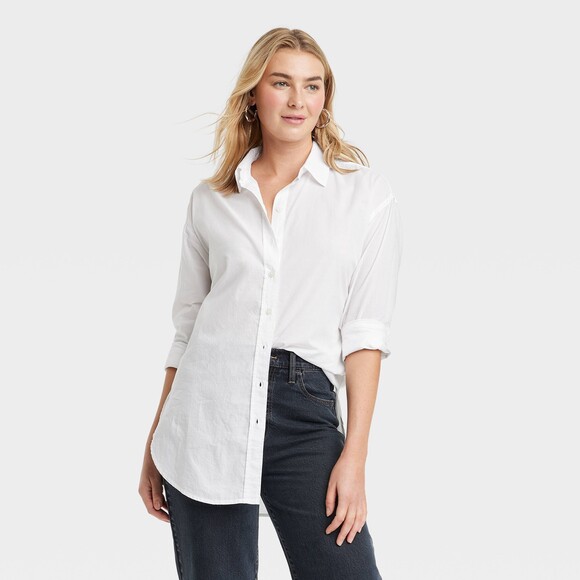 NWT XL Universal Thread White Tunic Fit Long Sleeve Collared Button-Down Shirt - Picture 1 of 7